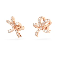 Volta stud earrings, Bow, Small, White, Rose gold-tone plated by SWAROVSKI