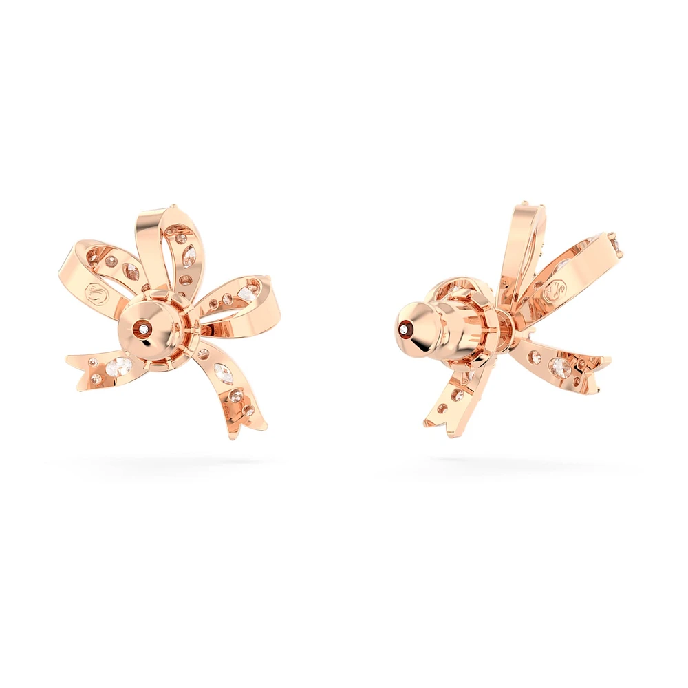 Volta stud earrings, Bow, Small, White, Rose gold-tone plated by SWAROVSKI