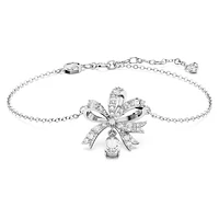Volta bracelet, Bow, White, Rhodium plated by SWAROVSKI