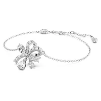 Volta bracelet, Bow, White, Rhodium plated by SWAROVSKI
