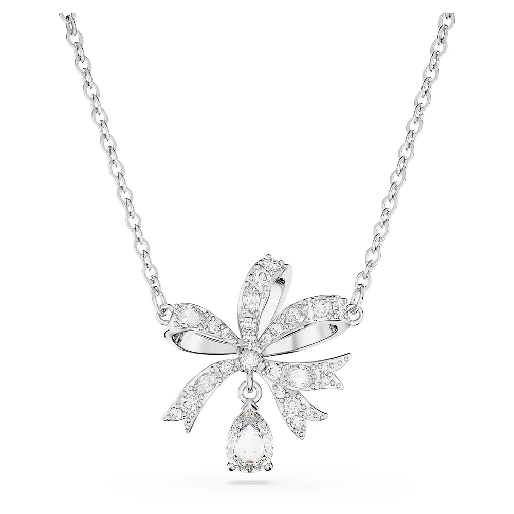 Volta necklace, Bow, Small, White, Rhodium plated by SWAROVSKI