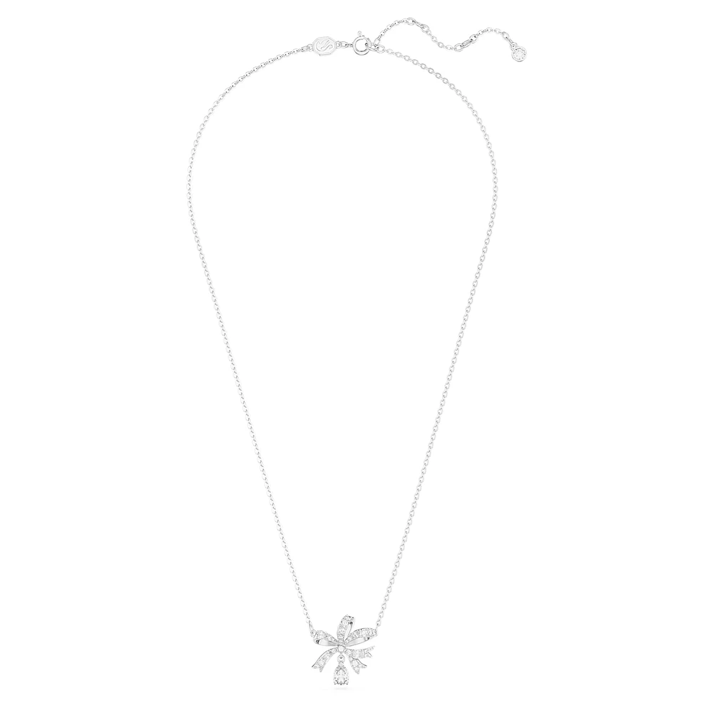 Volta necklace, Bow, Small, White, Rhodium plated by SWAROVSKI