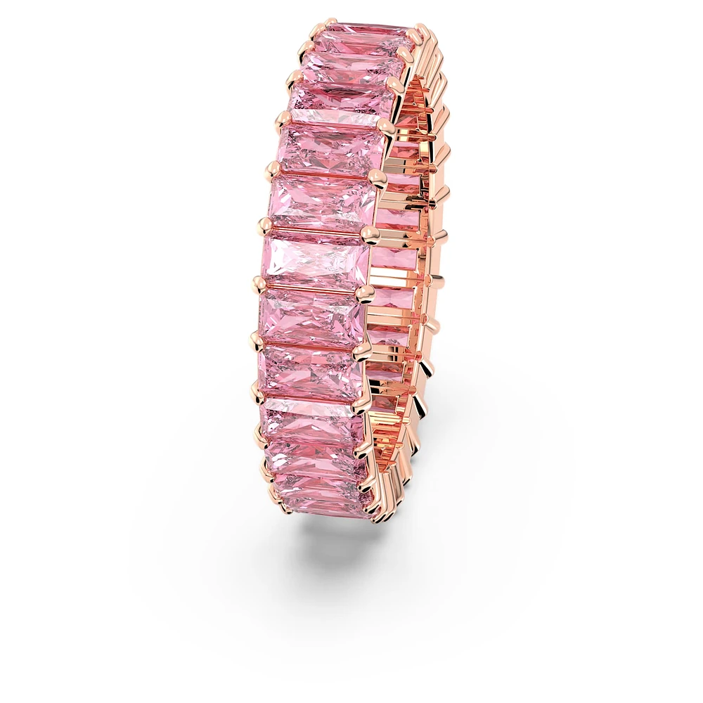 Matrix ring, Baguette cut, Pink, Rose gold-tone plated by SWAROVSKI