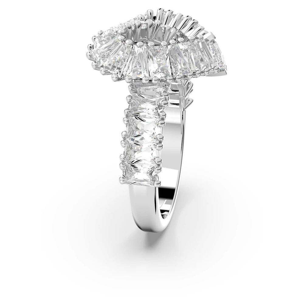 Matrix ring, Mixed cuts, Heart, White, Rhodium plated by SWAROVSKI