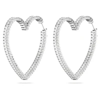 Matrix hoop earrings, Heart, Large, White, Rhodium plated by SWAROVSKI