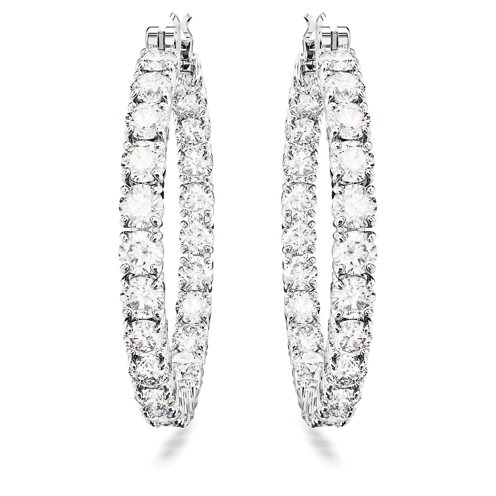 Matrix hoop earrings, Round cut, White, Rhodium plated by SWAROVSKI
