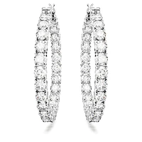 Matrix hoop earrings, Round cut, White, Rhodium plated by SWAROVSKI