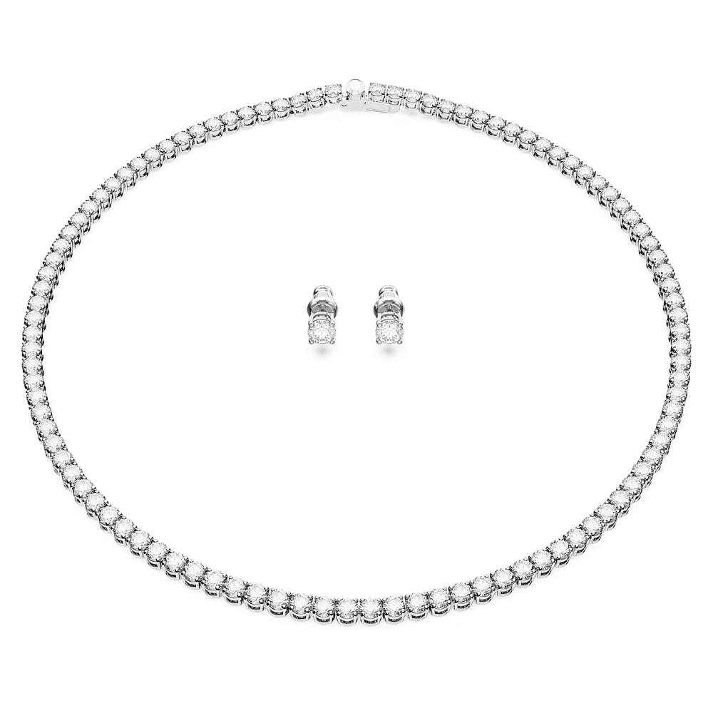 Matrix Tennis set, Round cut, White, Rhodium plated by SWAROVSKI