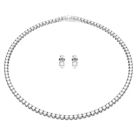 Matrix Tennis set, Round cut, White, Rhodium plated by SWAROVSKI