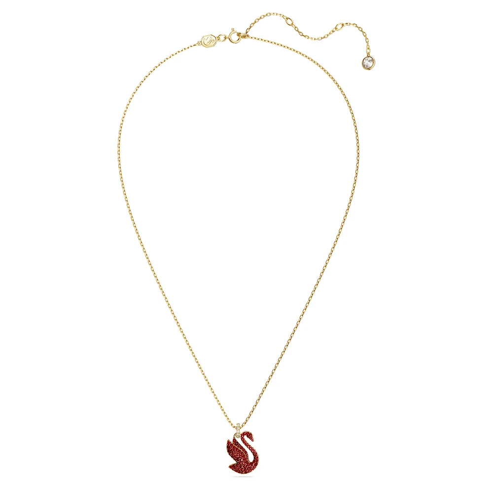 Swan pendant, Swan, Medium, Red, Gold-tone plated by SWAROVSKI