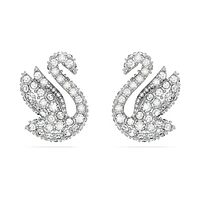 Swarovski Iconic Swan stud earrings, Swan, White, Rhodium plated by SWAROVSKI