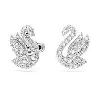 Swarovski Iconic Swan stud earrings, Swan, White, Rhodium plated by SWAROVSKI