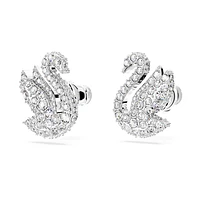 Swarovski Iconic Swan stud earrings, Swan, White, Rhodium plated by SWAROVSKI