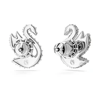 Swarovski Iconic Swan stud earrings, Swan, White, Rhodium plated by SWAROVSKI