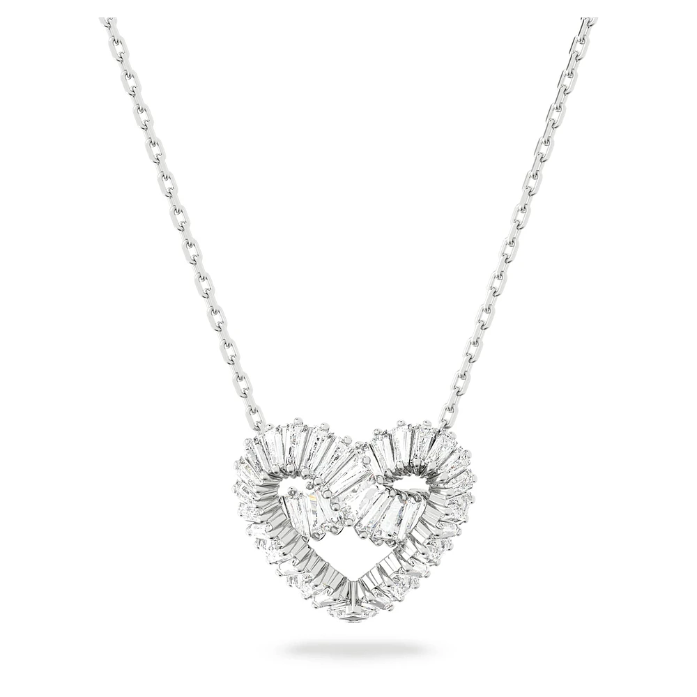 Matrix pendant, Mixed cuts, Heart, White, Rhodium plated by SWAROVSKI
