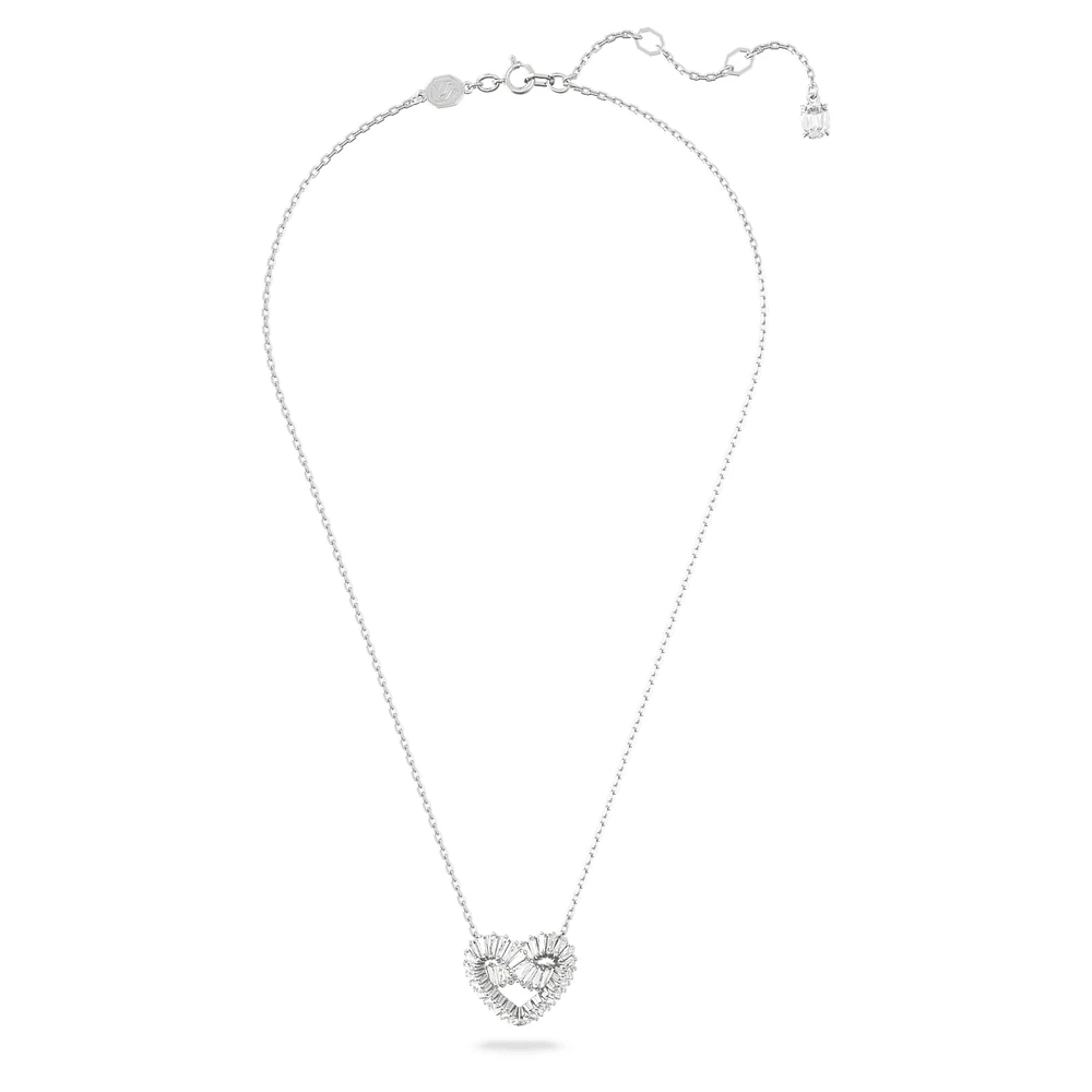 Matrix pendant, Mixed cuts, Heart, White, Rhodium plated by SWAROVSKI