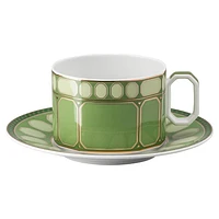 Signum teacup with saucer, Porcelain, Green by SWAROVSKI
