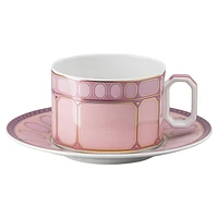 Signum teacup with saucer, Porcelain, Pink by SWAROVSKI