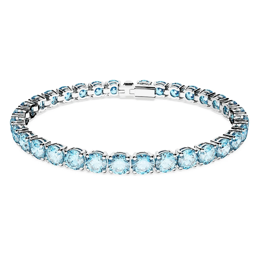 Matrix Tennis bracelet, Round cut, Blue, Rhodium plated by SWAROVSKI