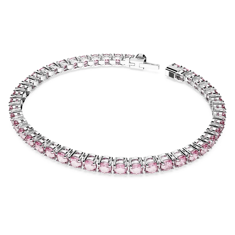 Matrix Tennis bracelet, Round cut, Pink, Rhodium plated by SWAROVSKI