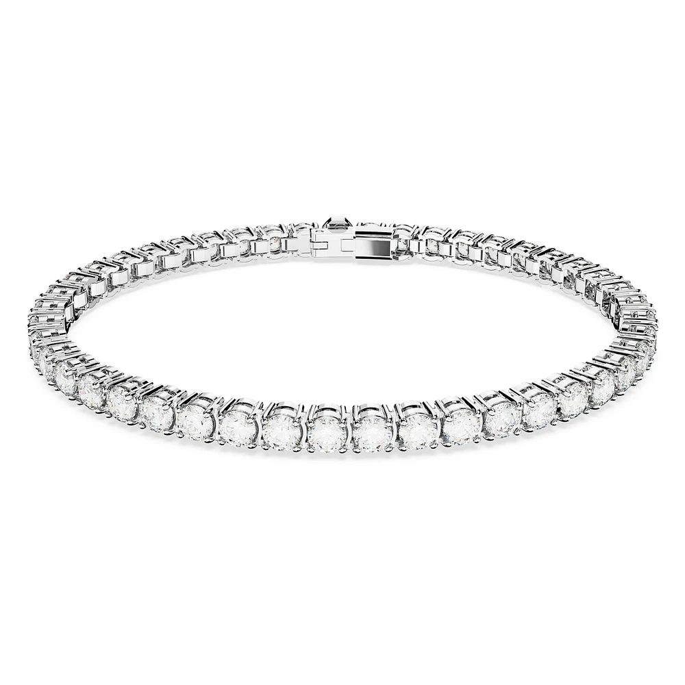 Matrix Tennis bracelet, Round cut, White, Rhodium plated by SWAROVSKI