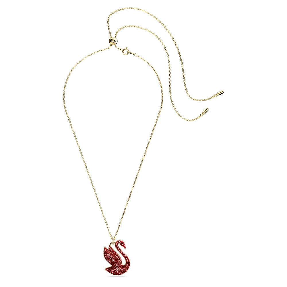 Swan pendant, Swan, Large, Red, Gold-tone plated by SWAROVSKI