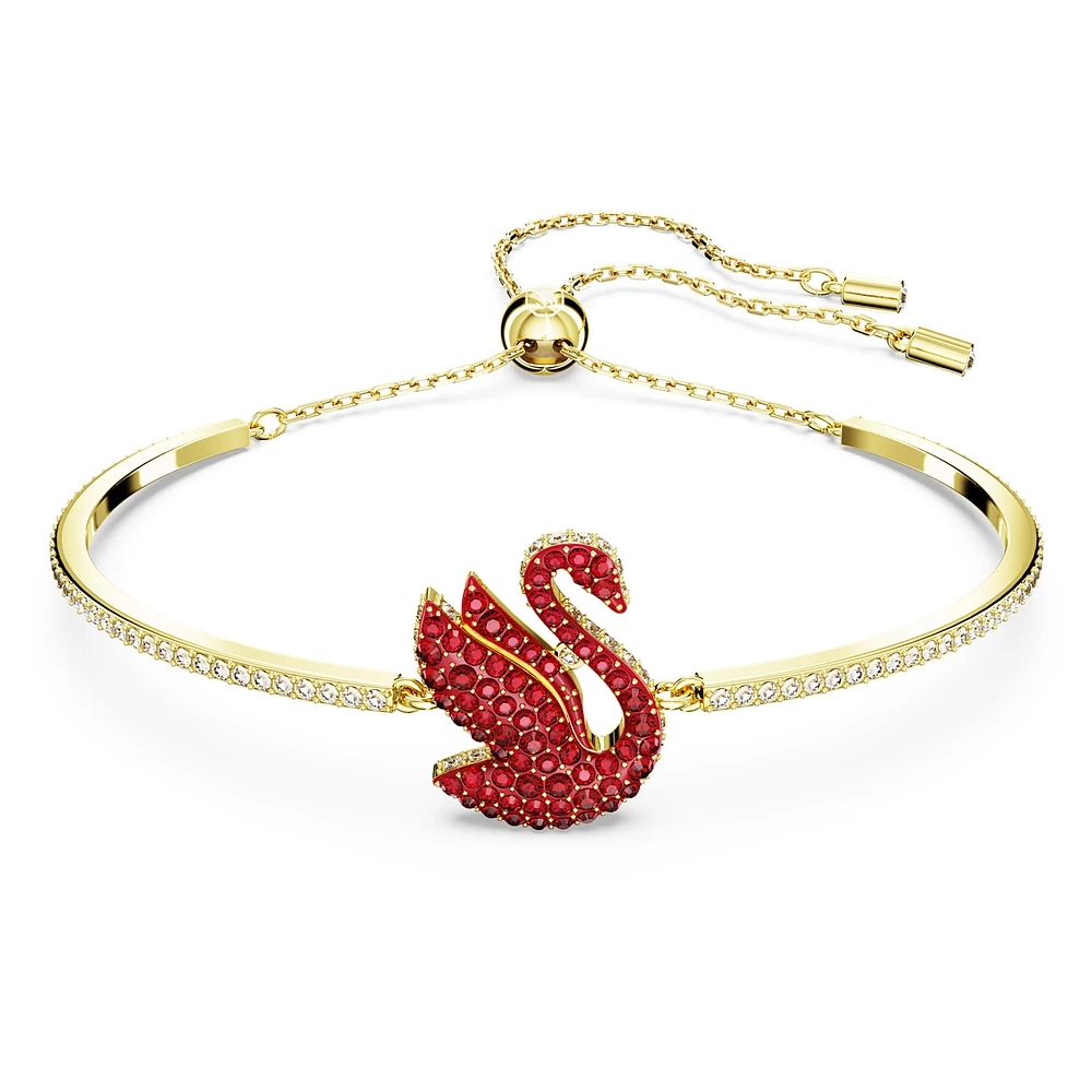 Swan bangle, Swan, Medium, Red, Gold-tone plated by SWAROVSKI