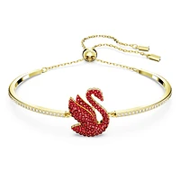 Swan bangle, Swan, Medium, Red, Gold-tone plated by SWAROVSKI