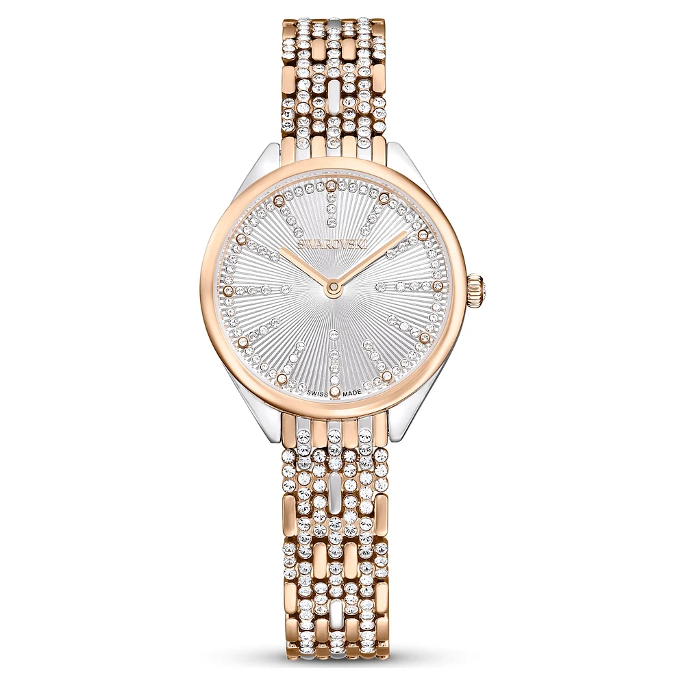 Attract watch, Swiss Made, Pavé, Crystal bracelet, Rose gold tone, Mixed metal finish by SWAROVSKI