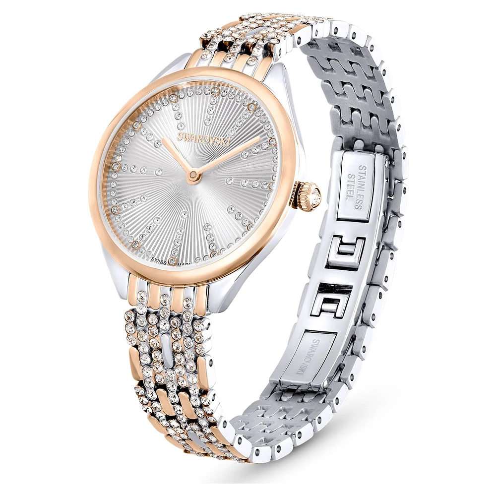 Attract watch, Swiss Made, Pavé, Crystal bracelet, Rose gold tone, Mixed metal finish by SWAROVSKI