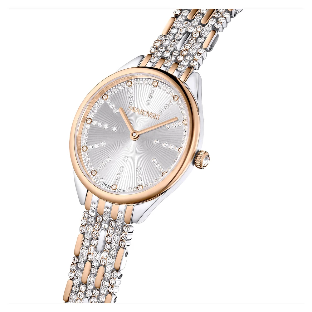 Attract watch, Swiss Made, Pavé, Crystal bracelet, Rose gold tone, Mixed metal finish by SWAROVSKI