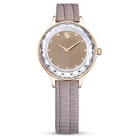 Nova watch, Swiss Made, Leather strap, Beige, Rose gold-tone finish by SWAROVSKI