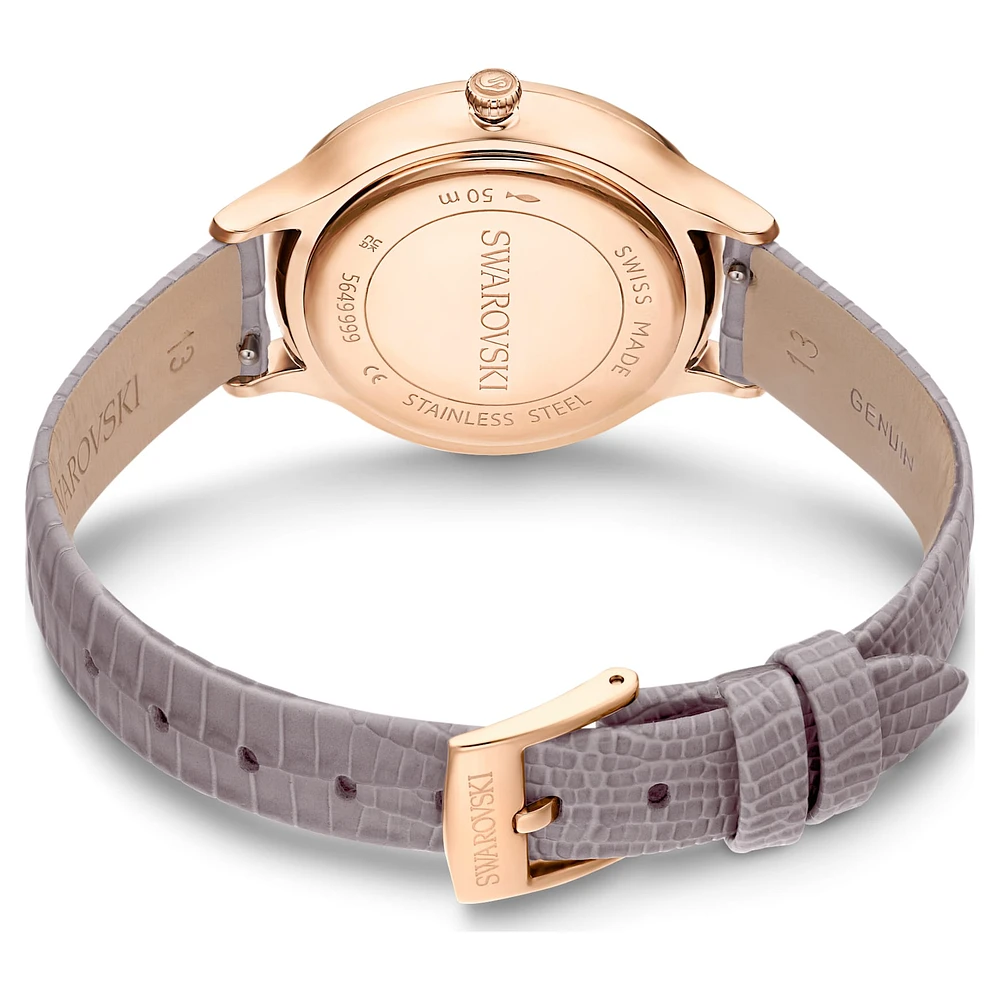 Nova watch, Swiss Made, Leather strap, Beige, Rose gold-tone finish by SWAROVSKI