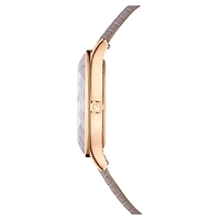 Nova watch, Swiss Made, Leather strap, Beige, Rose gold-tone finish by SWAROVSKI