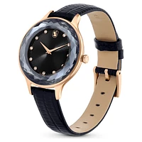 Nova watch, Swiss Made, Leather strap, Black, Rose gold-tone finish by SWAROVSKI