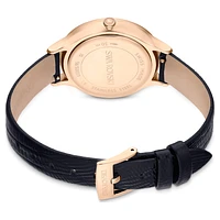Nova watch, Swiss Made, Leather strap, Black, Rose gold-tone finish by SWAROVSKI