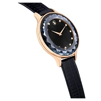 Nova watch, Swiss Made, Leather strap, Black, Rose gold-tone finish by SWAROVSKI