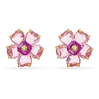 Idyllia stud earrings, Flower, Pink, Gold-tone plated by SWAROVSKI