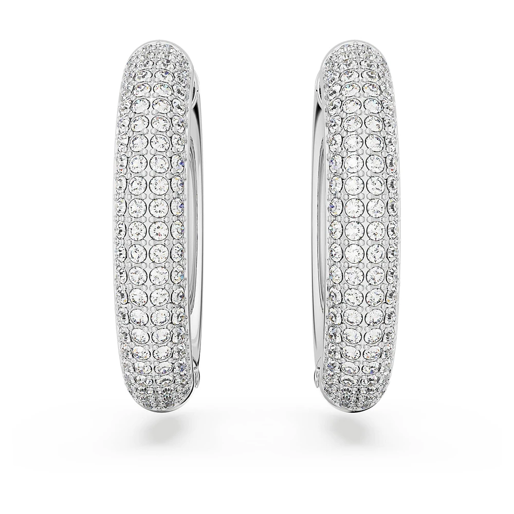 Dextera hoop earrings, Medium, White, Rhodium plated by SWAROVSKI