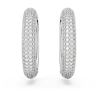 Dextera hoop earrings, Medium, White, Rhodium plated by SWAROVSKI