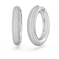 Dextera hoop earrings, Medium, White, Rhodium plated by SWAROVSKI