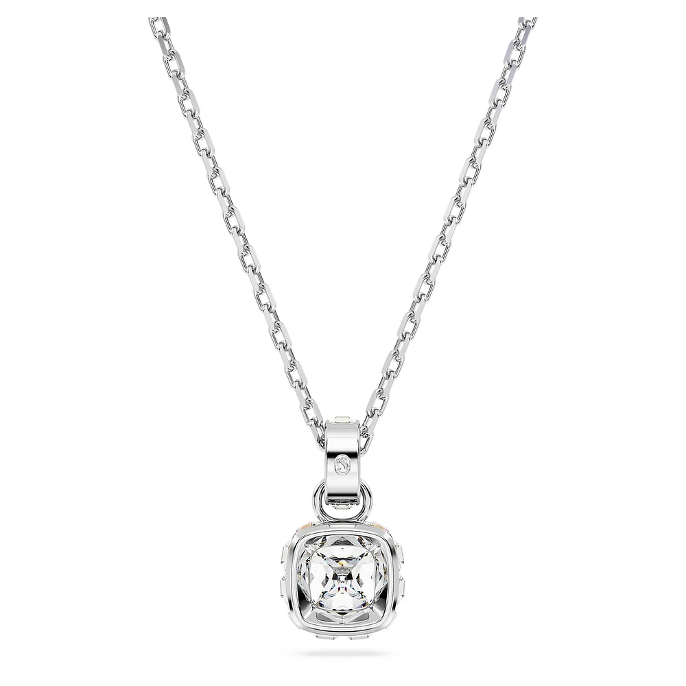 Birthstone pendant, Square cut, April, White, Rhodium plated by SWAROVSKI