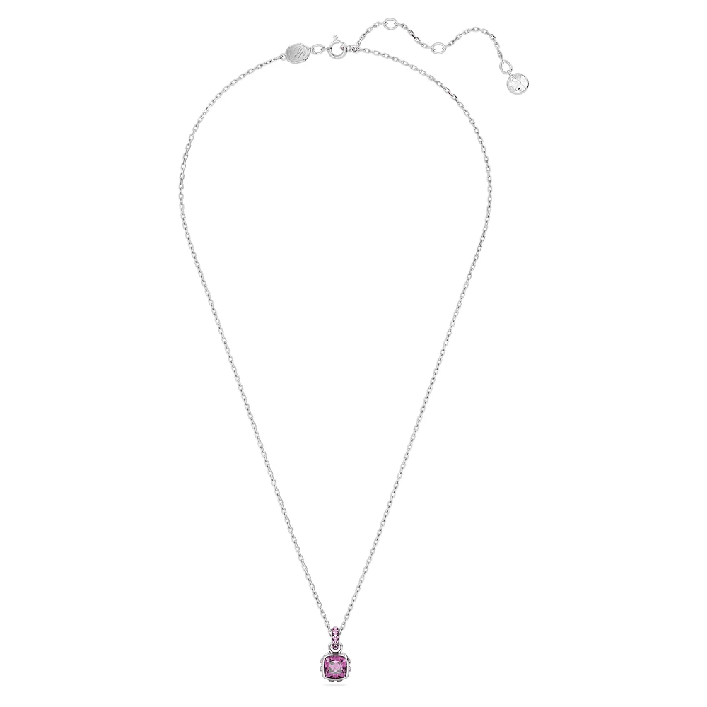 Birthstone pendant, Square cut, February, Purple, Rhodium plated by SWAROVSKI