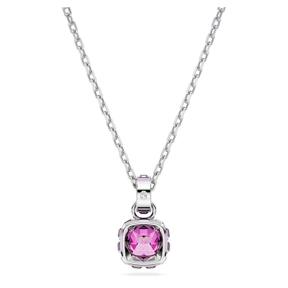 Birthstone pendant, Square cut, February, Purple, Rhodium plated by SWAROVSKI