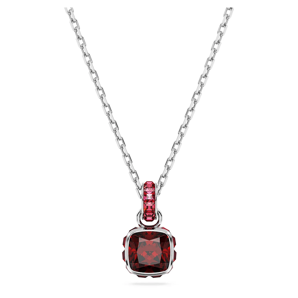 Birthstone pendant, Square cut, January, Red, Rhodium plated by SWAROVSKI