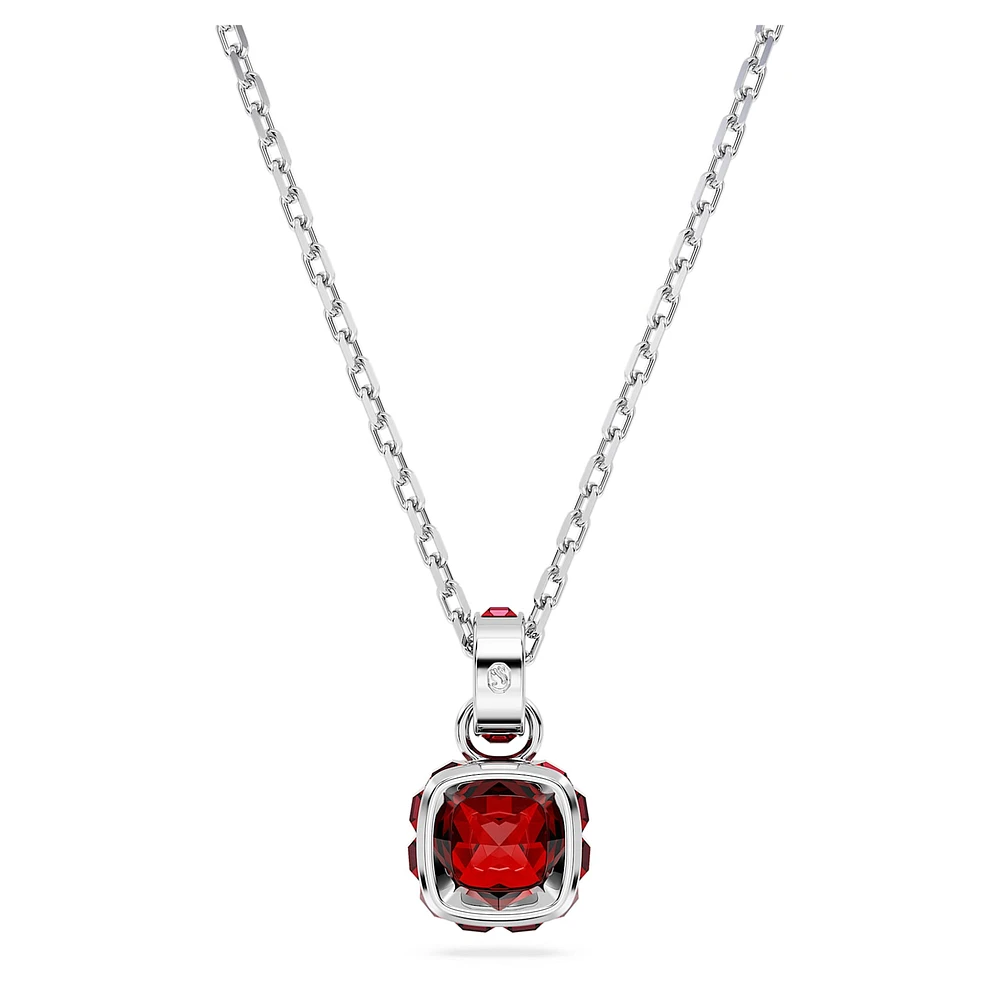 Birthstone pendant, Square cut, January, Red, Rhodium plated by SWAROVSKI