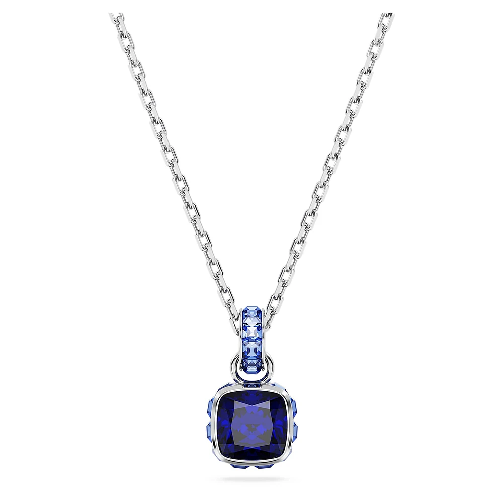 Birthstone pendant, Square cut, September, Blue, Rhodium plated by SWAROVSKI
