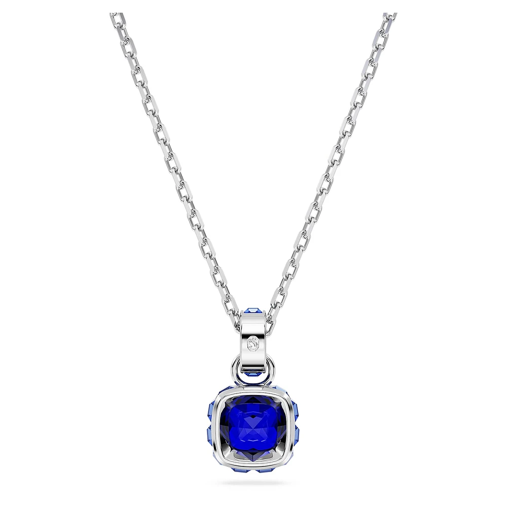 Birthstone pendant, Square cut, September, Blue, Rhodium plated by SWAROVSKI