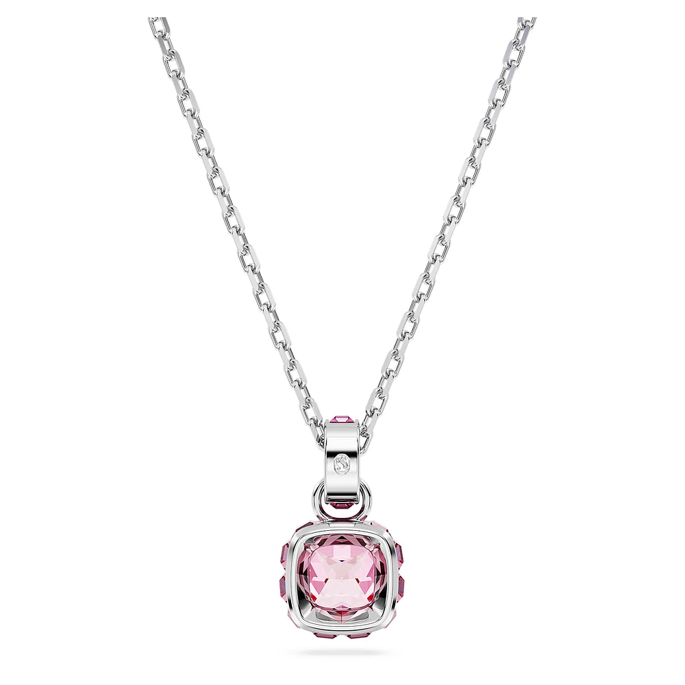 Birthstone pendant, Square cut, October, Pink, Rhodium plated by SWAROVSKI