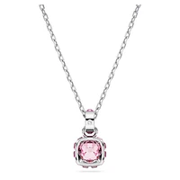 Birthstone pendant, Square cut, October, Pink, Rhodium plated by SWAROVSKI